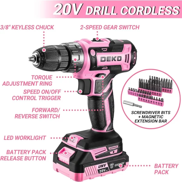2. WORK IT Tool Kit with 20v Cordless Drill (pink) **USE CODE "GIRLPOWER" AT CHECKOUT!** - Image 2