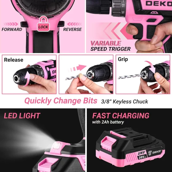 2. WORK IT Tool Kit with 20v Cordless Drill (pink) **USE CODE "GIRLPOWER" AT CHECKOUT!** - Image 4