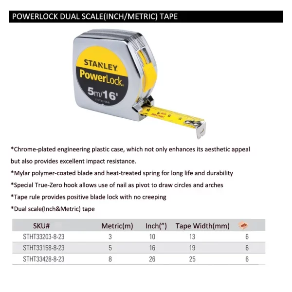 STANLEY POWERLOCK Tape Measure Imperial/Metric 10ft/16ft/26ft (3m/5m/8m) - Image 6
