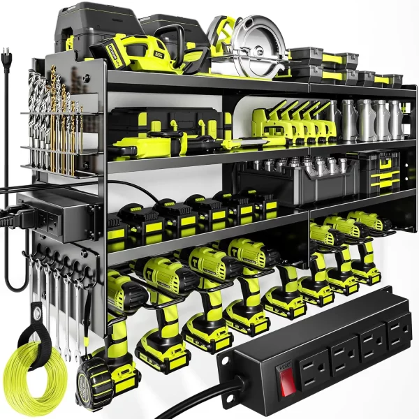 Power Tool Organizer Wall Mount w/ Charging Station– Heavy Duty!